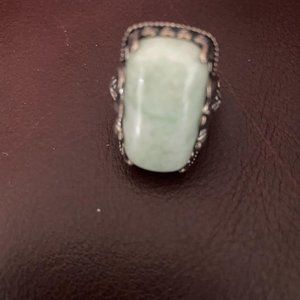 Luxury crafted and quality JOY ring in 925 carved sterling with huge jade stone